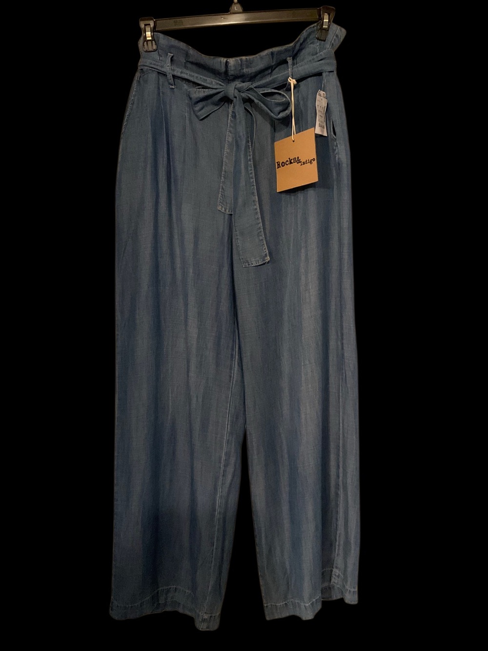 Rock & Indigo Paperbag Wide-Leg Chambray Pants